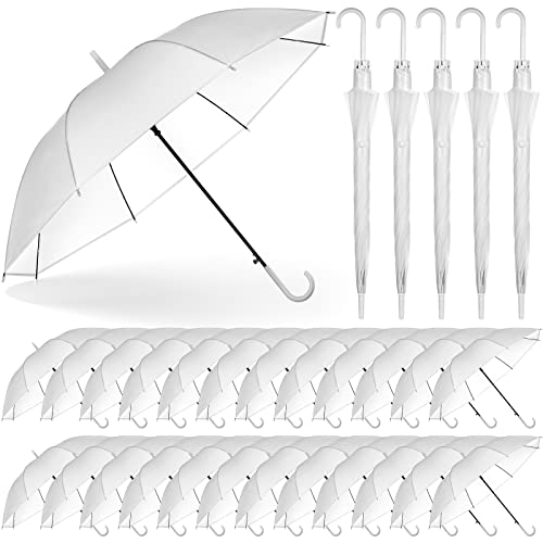 Photo 1 of [stock photo] 
Reginary 4 Pieces Wedding Umbrellas Bulk Auto Open Stick Umbrellas with White European J Hook Handle Windproof Large Canopy Umbrella