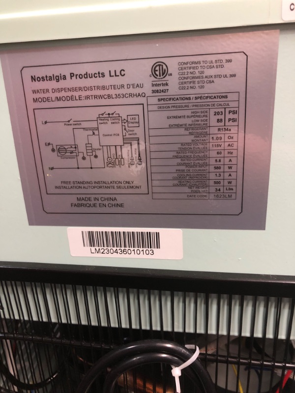 Photo 1 of Igloo Retro Bottom Load Water Cooler Dispenser, Hot, Cold or Room-Temperature Water, Holds 3 or 5 Gallon Bottles, Child Safety Lock, Perfect for Homes, Kitchens, Dorms, Aqua Retro Aqua