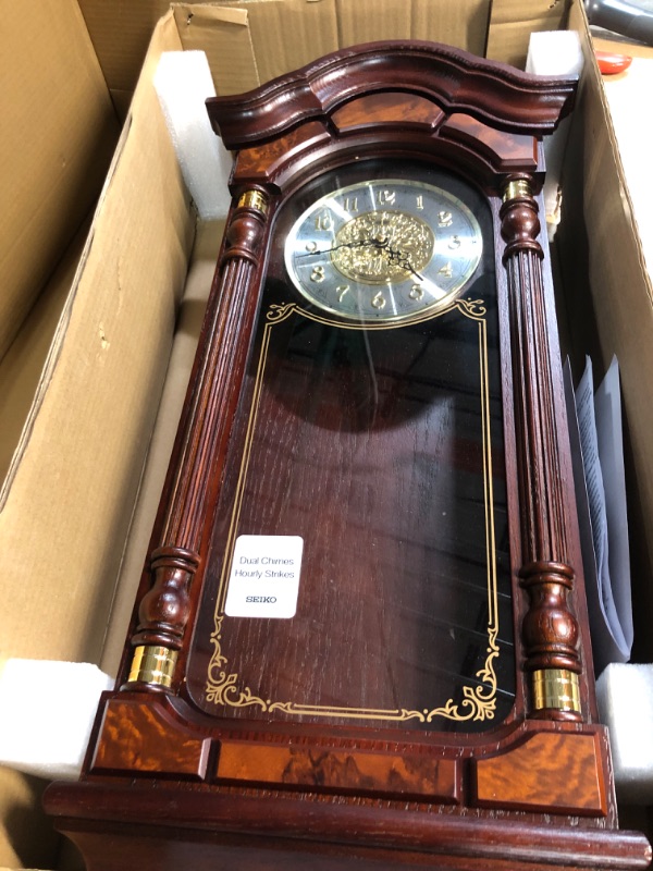 Photo 6 of ***NOT FUNCTIONAL - FOR PARTS - NONREFUNDABLE - SEE NOTES***
SEIKO Stately Dark Brown Solid Oak Case Wall Clock with Pendulum and Chime