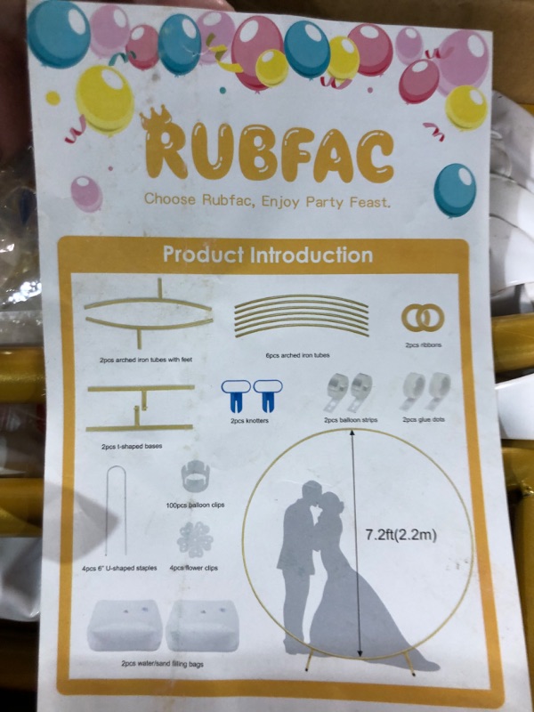 Photo 2 of [READ NOTE]-RUBFAC Round Balloon Arch Stand Kit, 7.2ft Metal Circle Balloon Arch Frame Gold Wedding Arch for Birthday Party Supplies Wedding Graduation Baby Shower Event Photo Background Decorations Round Arch Stand