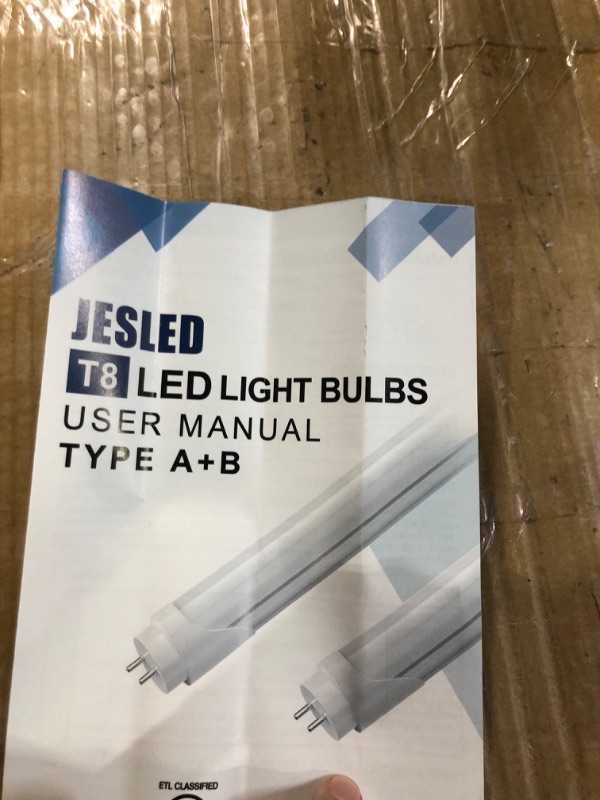 Photo 3 of JESLED 4FT LED T8 Type A+B Tube Lights, 24W(65W Equivalent), 3072LM, 6000K, Single or Double End Powered, Plug and Play or Ballast Bypass, 4 Foot T10 T12 Fluorescent Bulbs Replacement, Clear(4-Pack)