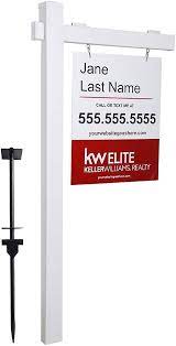 Photo 1 of kdgarden Vinyl PVC Real Estate Sign Post 6ft. Tall (4"x 4"x 72") Realtor Yard Sign Post for Open House and Home for Sale, 36" Arm Holds Up to 24" Sign, White with Flat Cap(No Sign) 72" X 36" WHITE