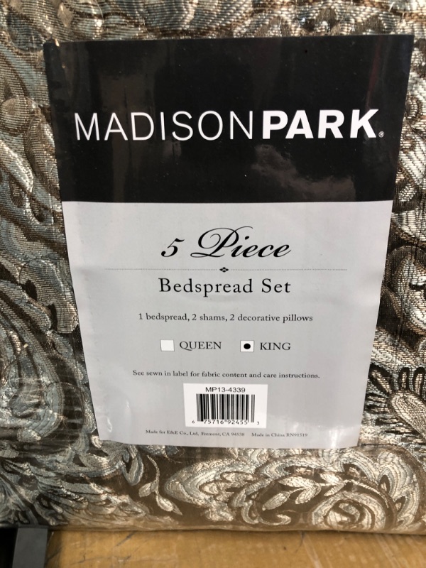 Photo 2 of Madison Park Aubrey Reversible Quilted Bedspread Set, Solid Reverse Summer Breathable, Lightweight All Season Bedding Layer, Matching Shams, Bedspread King(120"x118"), Blue/BROWN 5 Piece 