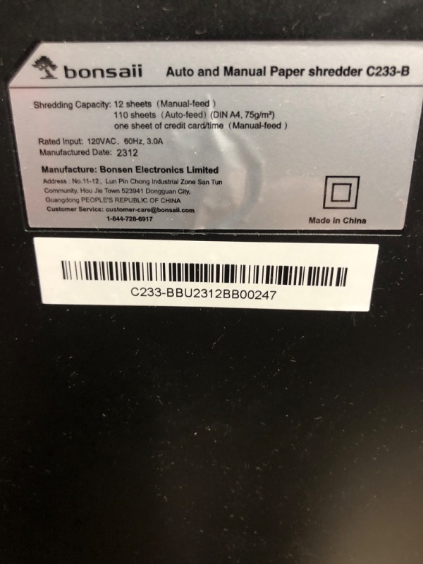 Photo 3 of ****FOR PARTS ONLY*****READ NOTES
Bonsaii Office Paper Shredder, 110-Sheet Autofeed Heavy Duty Paper Shredder189.99