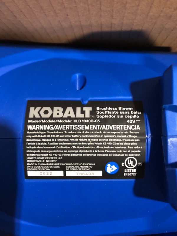 Photo 5 of *MINOR DAMAGE BATTERY DOES NOT FUNCTION*
Kobalt Gen4 40-volt 520-CFM 120-MPH Battery Handheld Leaf Blower 4 Ah (Battery and Charger Included)