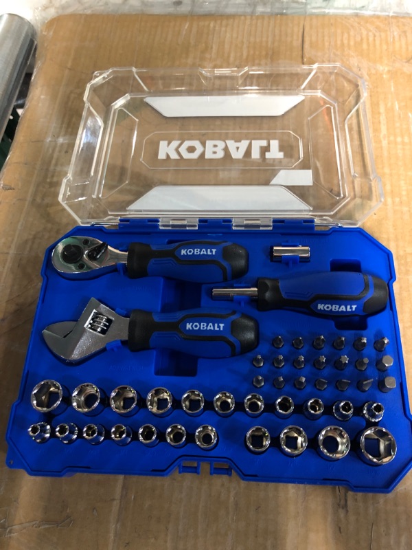 Photo 2 of Kobalt 92-Piece Standard (SAE) and Metric Polished Chrome Mechanics Tool Set with Hard Case