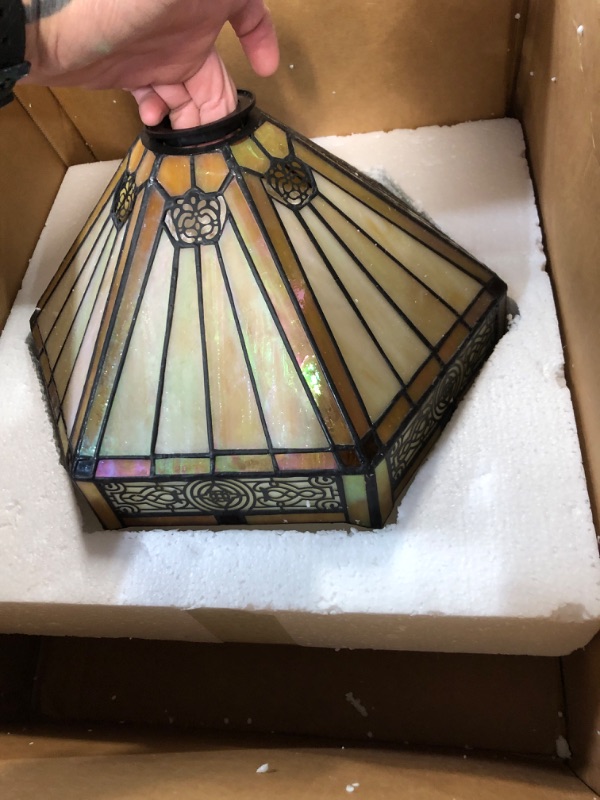 Photo 2 of WERFACTORY Tiffany Lamp Shade Replacement 12X10X6 Inch Yellow Hexagon Stained Glass Mission Lampshade Only 1-5/8-Inch Fitter Opening for Arched Floor Lamp-Torchiere Lamp-Pendant Light S011 Series