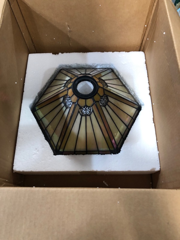 Photo 3 of WERFACTORY Tiffany Lamp Shade Replacement 12X10X6 Inch Yellow Hexagon Stained Glass Mission Lampshade Only 1-5/8-Inch Fitter Opening for Arched Floor Lamp-Torchiere Lamp-Pendant Light S011 Series