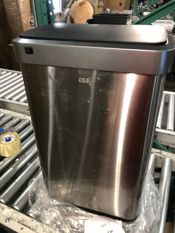 Photo 2 of **PARTS ONLY-SEE COMMENTS** EKO Mirage-T 50 Liter / 13.2 Gallon Touchless Rectangular Motion Sensor Trash Can, Brushed Stainless Steel Finish