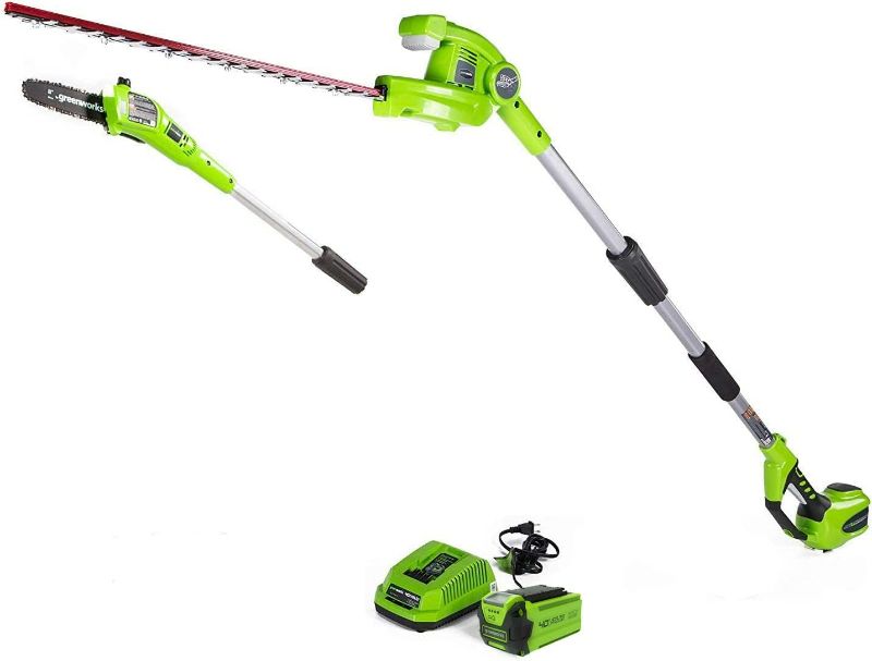 Photo 1 of ***NO BATTERY INCLUDED - UNABLE TO TEST***
Greenworks 40V 8-inch Cordless Pole Saw with Hedge Trimmer Attachment