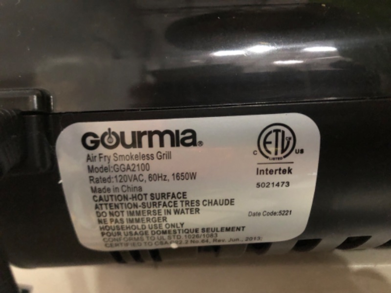 Photo 7 of **USED** **SEE CLERK NOTES** Gourmia Smokeless Indoor Grill & Air Fryer 