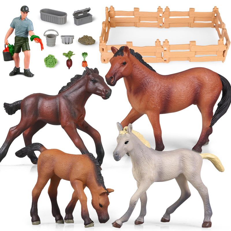 Photo 1 of Beberlu Horse Toys for Girls and Boys 3-12 Year Olds, 4 Horse Toys Stable Club Set Animals Figurine Country World Farm Houses Pretend Play Christmas, Birthday Gifts