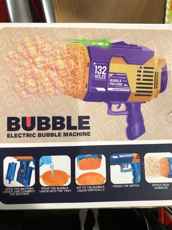 Photo 2 of Bubble Gun - 132 Holes Bubble Machine Gun, Bubble Blower with Colorful Lights, Summer Toys for Toddlers Kids Adults Summer Party Favors Outdoor Pool Toys (Purple)