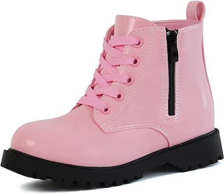 Photo 1 of JABASIC Girls Ankle Boots Side Zipper Lace Up Work Boot Combat Booties for Little/Big Kids, Size 2