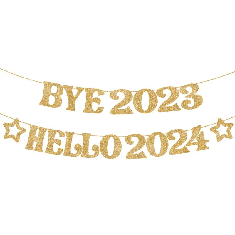 Photo 2 of BUNDLE* New Years Eve Photo Booth Props 2024 - Pack of 30 + GOLD HAPPY NEW YEAR BANNER