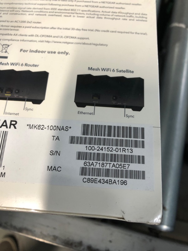 Photo 2 of NETGEAR Nighthawk Whole Home Mesh WiFi 6 System (MK62) - AX1800 router with 1 satellite extender, coverage up to 3,000 sq. ft. and 25+ devices Mesh WiFi 6 (2 Pack)