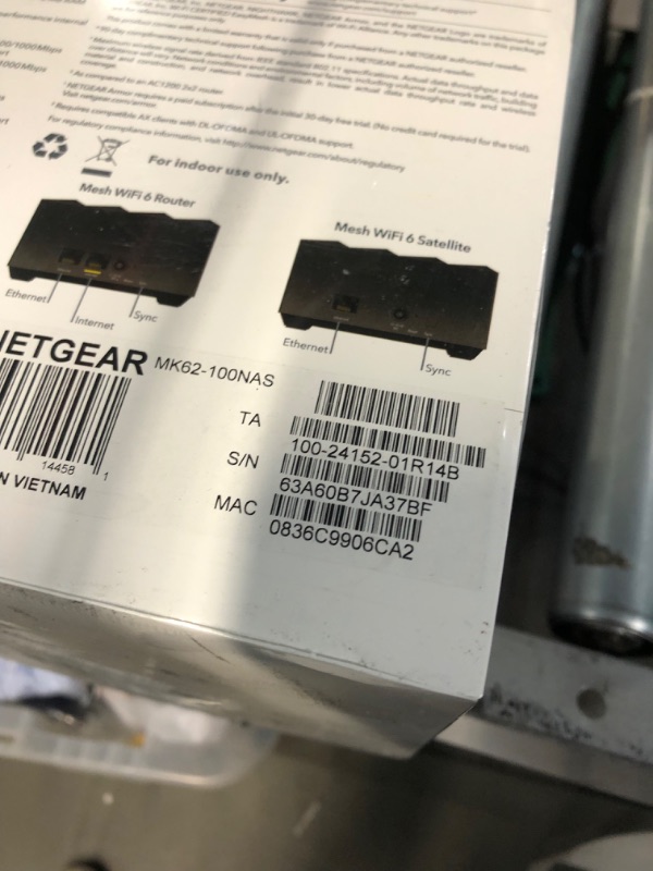 Photo 2 of NETGEAR Nighthawk Whole Home Mesh WiFi 6 System (MK62) - AX1800 router with 1 satellite extender, coverage up to 3,000 sq. ft. and 25+ devices Mesh WiFi 6 (2 Pack)