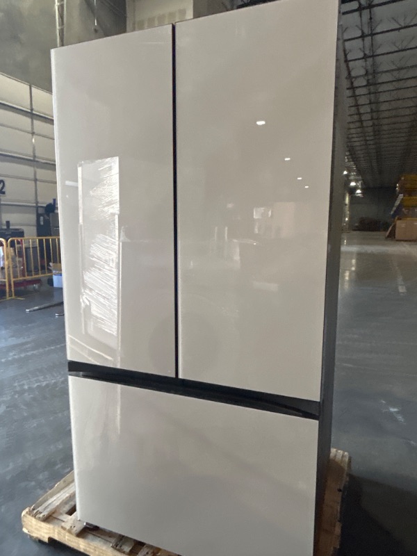 Photo 1 of **STOCK IMAGE IS A REFERENCE ONLY- SEE NOTES**  Samsung Bespoke 30 Cu. Ft. White Glass 3-Door French Door Refrigerator with Beverage Center™