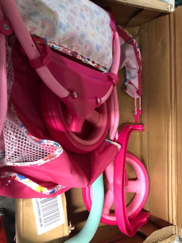 Photo 2 of **PARTS ONLY-SEE COMMENTS** Baby Alive: Doll Jogging Stroller - Pink & Rainbow - Fits Dolls Up to 24", Retractable Canopy, Front Bumper Bar, Swivel Wheels, Safety Harness, Pretend Play for Kids Ages 3+