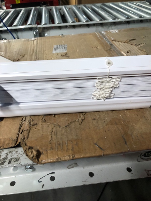 Photo 1 of **Trimmed to 53" Width**
Levolor Trim+Go 2.5-in Cordless White Faux Wood Room Darkening Blinds 53"W x 48" H