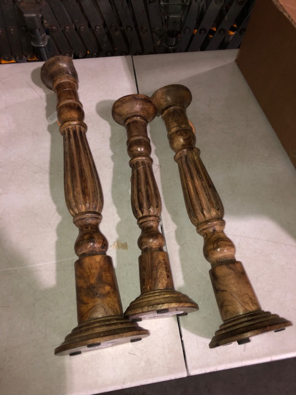 Photo 3 of ***READ NOTES*****
Benzara Wooden Pillar Shaped Candleholder, Set of 3, Brown