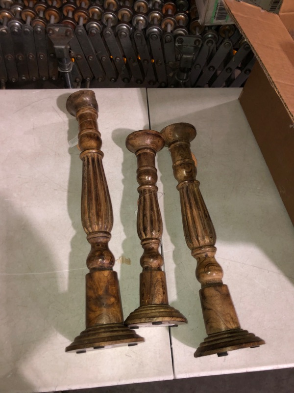 Photo 4 of ***READ NOTES*****
Benzara Wooden Pillar Shaped Candleholder, Set of 3, Brown