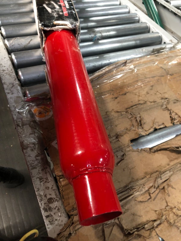 Photo 2 of JEGS Glasspack Muffler | 2.5” ID Inlet/Outlet | 3.5” Body Diameter | 18” Overall Length | High Temperature Red Finish