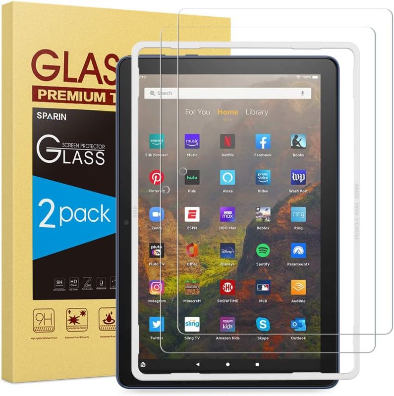 Photo 1 of SPARIN 2 Pack Screen Protector for Fire HD 10 Tablet 2021/Fire HD 10 Plus/Fire HD 10 Kids/Fire HD 10 Kids Pro Tablet (11th Generation, 2021 Released), Tempered Glass with Alignment Tool
