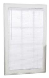 Photo 1 of Project Source 1-in Slat Width 34-in x 64-in Cordless White Vinyl Light Filtering Mini Blinds