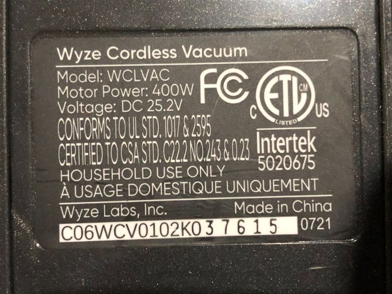 Photo 3 of ***HEAVILY USED AND DIRTY - POWERS ON - UNABLE TO TEST FURTHER***
Wyze Cordless Stick Vacuum 20kPa for Carpet, Hard Floors and Pet Hair