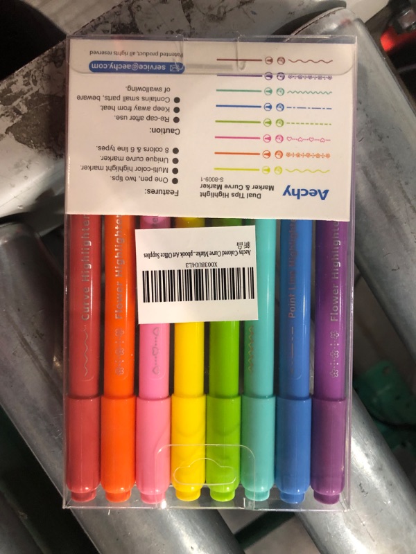 Photo 3 of AECHY 8PCS Curve Highlighter Pen Set, Dual Tip Marker Pens with 6 Different Curve Shapes & 8 Colors Mark Lines