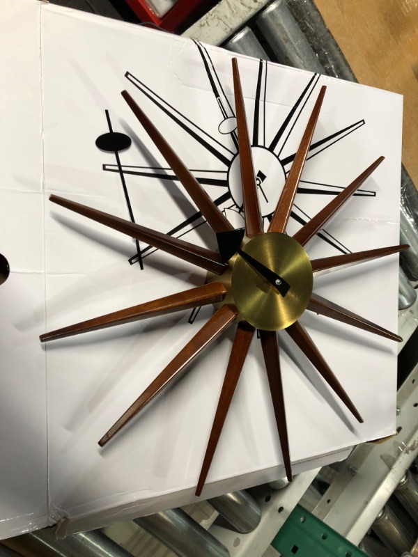 Photo 2 of BROKEN Aurtem Mid Century Wall Clock - Wooden Starburst Clock Replica