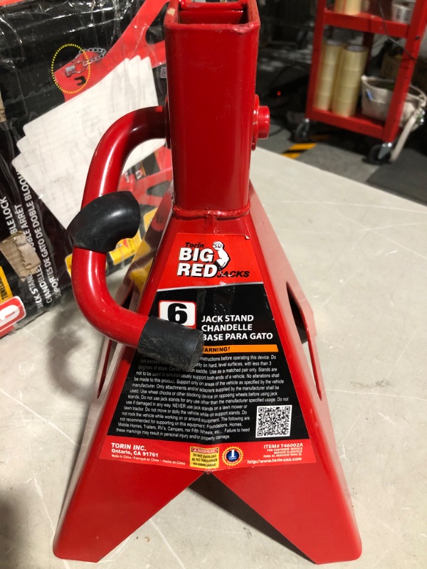 Photo 2 of * important * see clerk notes *
BIG RED T46002A Torin Steel Jack Stand: Double Locking, 6 Ton (12,000 lb) Capacity, Red