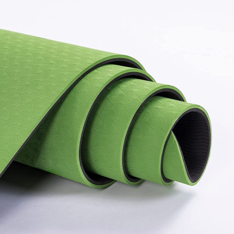 Photo 1 of Heathyoga Eco Friendly Non Slip Yoga Mat, Body Alignment System, SGS Certified TPE Material - Textured Non Slip Surface and Optimal Cushioning,72"x 26" Thickness 1/4" Grass Green