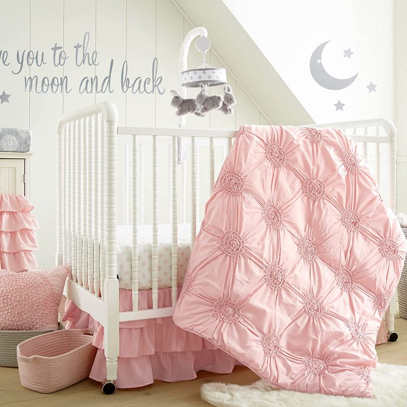 Photo 1 of Levtex Baby - Willow Crib Bed Set - Baby Nursery Set - Pink - Soft Rosette Pintuck - 5 Piece Set Includes Quilt, Fitted Sheet, Diaper Stacker, Wall Decal & Crib Skirt/Dust Ruffle