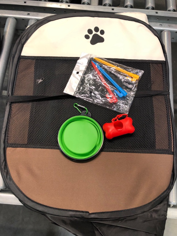 Photo 1 of Foldable Pet Tent 8-Panel Mesh House Puppy Playpen Kennel for Dog Cat Rabbit (91*91*58cm, Brown)