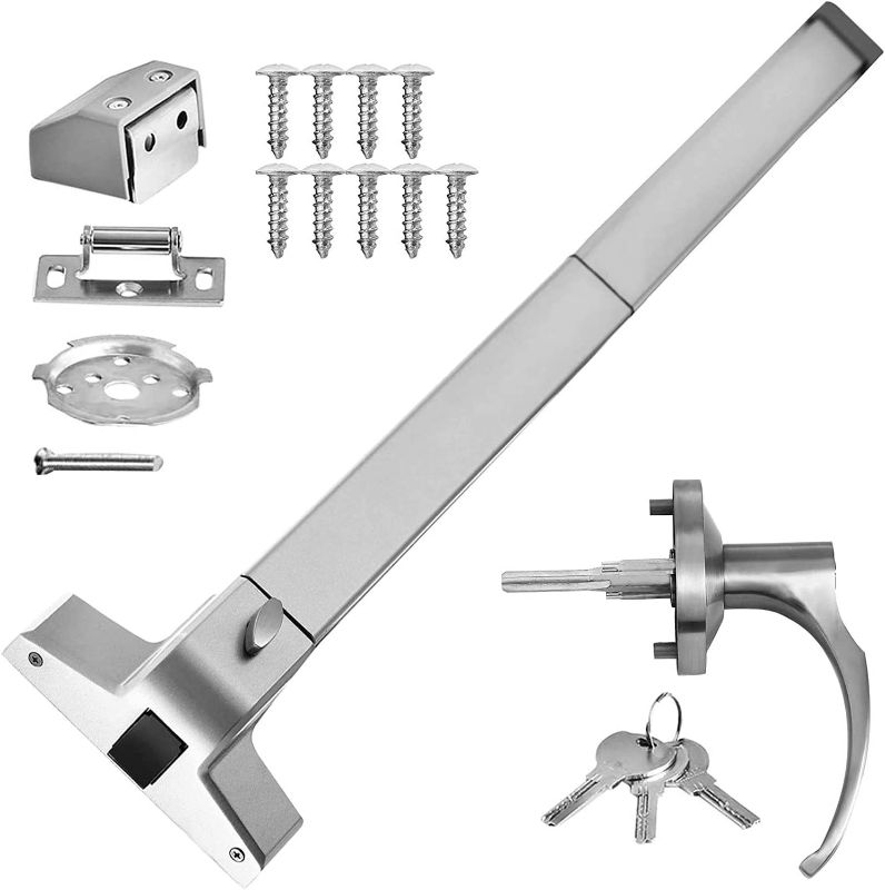 Photo 1 of Door Push Bar Panic Exit Device with Exterior Lever Commercial Emergency Exit Bar Panic Exit Device for Wood Metal Door Panic Exit Bar with Door Knob (Push Bar with Lever)