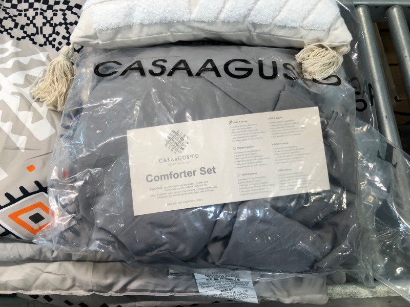 Photo 4 of CASAAGUSTO Queen Comforter Set, 8 Pieces Gray Orange Boho Comforter Set, Microfiber Cozy Bohomian Bedding Set with Decor Pillow, Lightweight Breathable for All Seasons