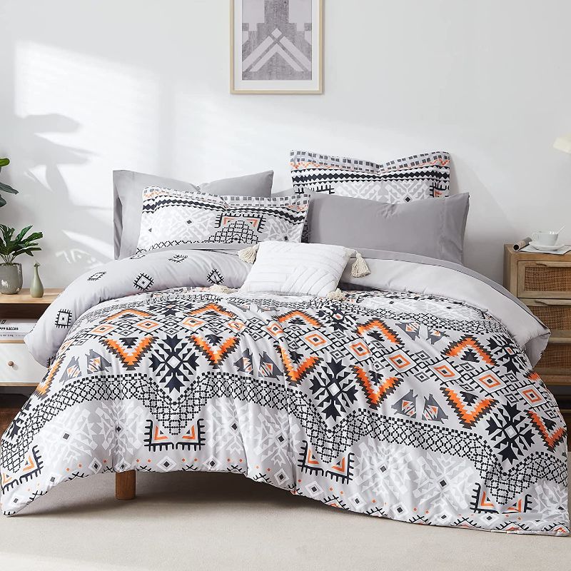 Photo 1 of CASAAGUSTO Queen Comforter Set, 8 Pieces Gray Orange Boho Comforter Set, Microfiber Cozy Bohomian Bedding Set with Decor Pillow, Lightweight Breathable for All Seasons