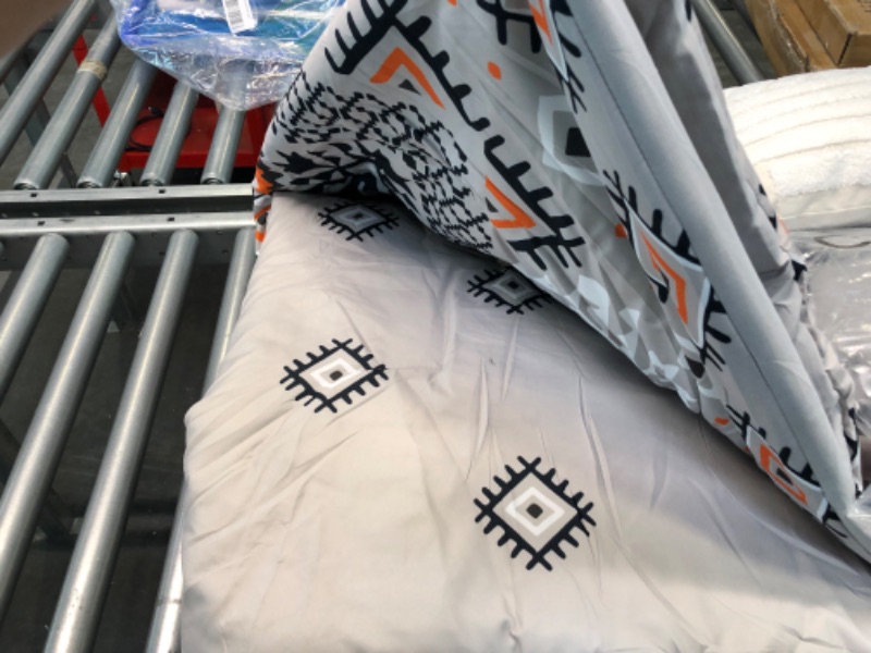 Photo 6 of CASAAGUSTO Queen Comforter Set, 8 Pieces Gray Orange Boho Comforter Set, Microfiber Cozy Bohomian Bedding Set with Decor Pillow, Lightweight Breathable for All Seasons
