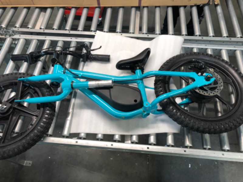 Photo 4 of M MASSIMO MOTOR 24V 350w Electric Balance Bike, Dirt Bike for Kids E16 w/Adjustable Seat Height 16" Large Wheel Aluminum Body Frame Up to 6 Hours Long Range Metal Rear Rim Teal