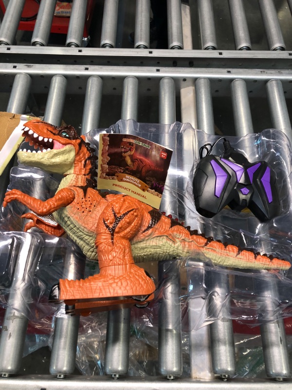 Photo 3 of Remote Control Dinosaur Toys for Kids 3-5 with Spray, Electric Realistic RC T-Rex with Lights & Sounds, Rechargeable Big Dino Robot with Fire Breathing, Great Gift for Boys & Girls Age 5-7 8-12 Years orange & black