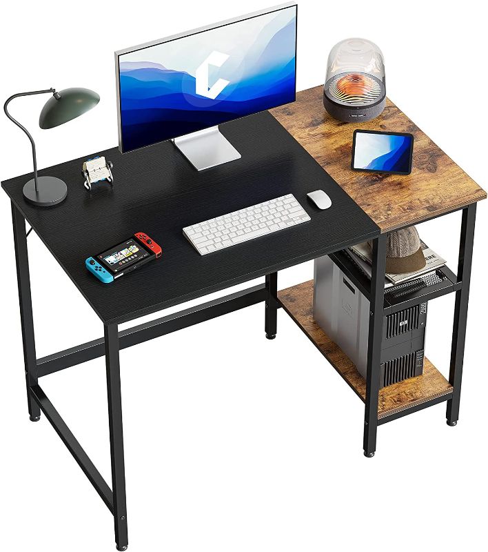 Photo 1 of CubiCubi Computer Home Office Desk, 40 Inch Small Desk Study Writing Table with Storage Shelves, Modern Simple PC Desk with Splice Board,Black Brown Finish