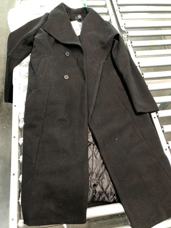 Photo 3 of Kinghua Women's Double Breasted Wool Coats Winter Long Wool Pea Coat Overcoat Medium Black