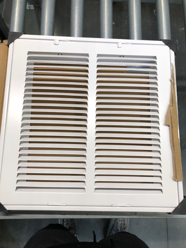 Photo 4 of 12" X 12" Steel Return Air Filter Grille for 1" Filter - Fixed Hinged - Ceiling Recommended - HVAC DUCT COVER - Flat" Stamped Face - White [Outer Dimensions: 14.5 X 13.75] 12 X 12