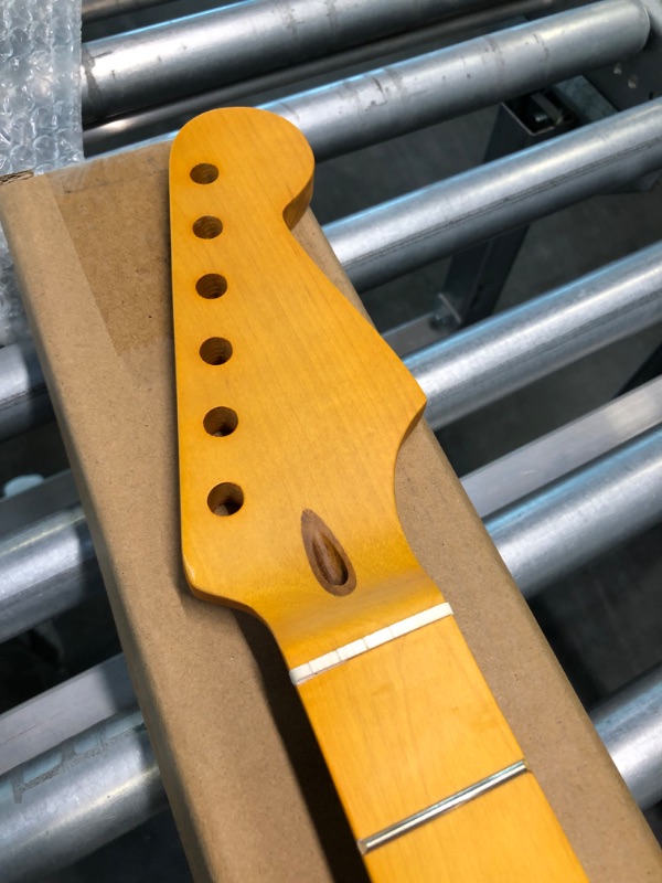 Photo 1 of 22 Fret Canadian Maple Electric Guitar Neck, Yellowish Matte, Skunk Stripe Back Inlay,14" Radius of Fingerboard, Bone Nut