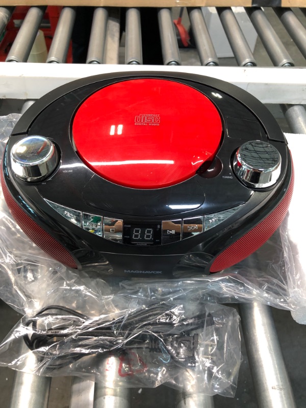 Photo 1 of Magnavox MD6949 Portable Top Loading CD Boombox with AM/FM Stereo Radio and Bluetooth Wireless Technology in Red and Black | CD-R/CD-RW Compatible | LED Display |