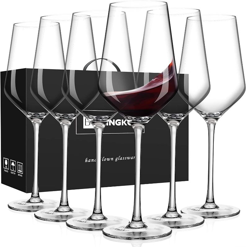 Photo 1 of BINGKOU Wine Glasses Set of 6 - Crystal Red Wine Glasses 18oz - Hand blown Italian Long stem White Wine Glasses, Lead-Free Premium Glassware (18oz,6 pack)