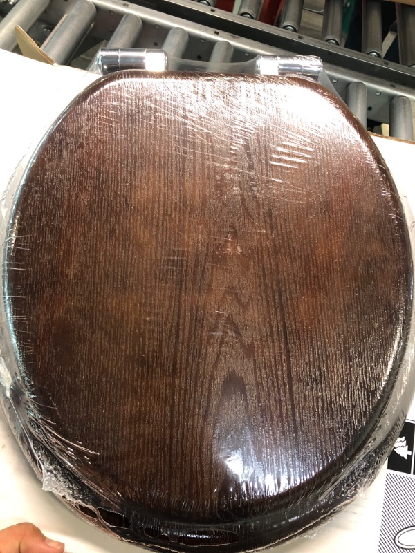 Photo 3 of Angel Shield Toilet Seat Round Wood with Slow Close,Easy Clean,Quick-Release Hinges (Round,Dark Walnut) Round-16.5" Dark Walnut