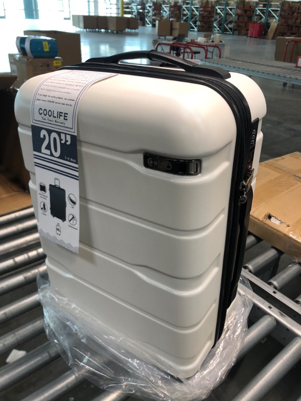 Photo 4 of Coolife Luggage Expandable(only 28") Suitcase PC+ABS Spinner Built-In TSA lock 20in 24in 28in Carry on white S(20in_carry on)